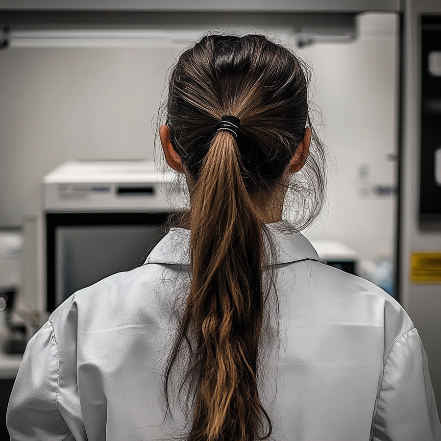 Scientist reviewing peptide analysis results